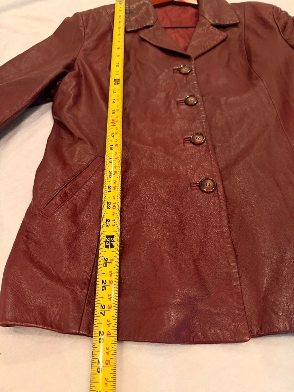 Vera Pelle Vintage Jacket Burgundy Leather Collared Buttons Pockets Lined Size L
